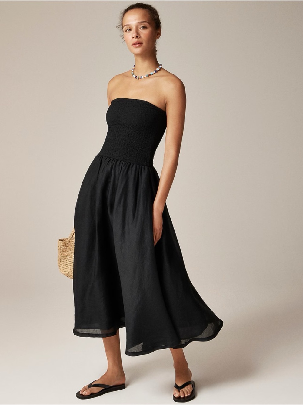 J. CREW Strapless Mixy Dress Black Midi Summer Size 2XL NWT CL174